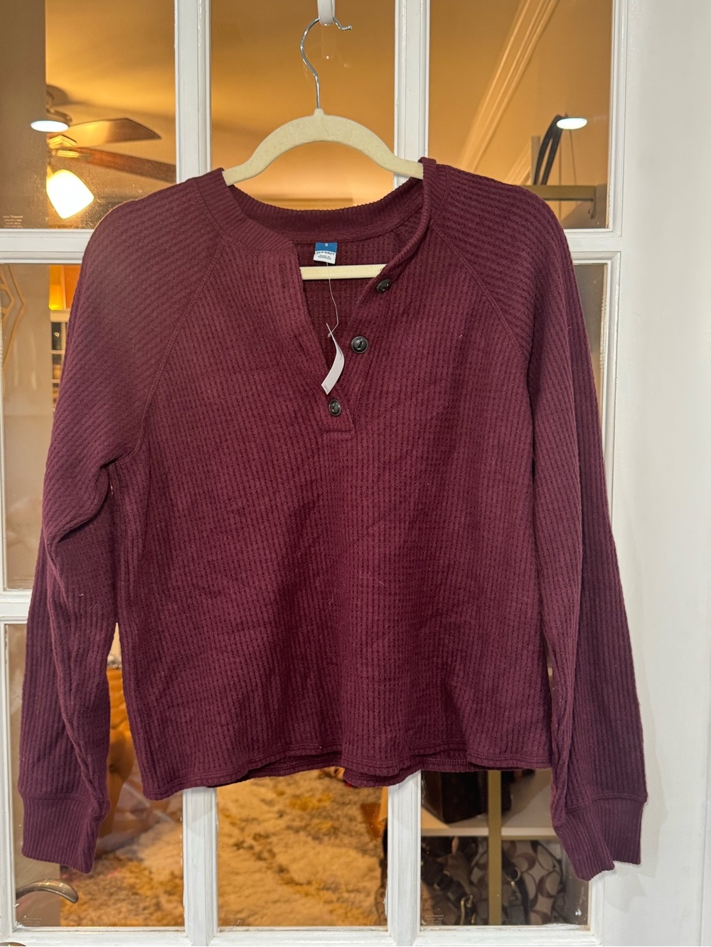 Old Navy Burgundy Waffle Henley Sweater